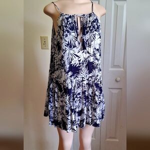 Skylar + Madison Navy White Tropical Print Mini Dress - Size Large